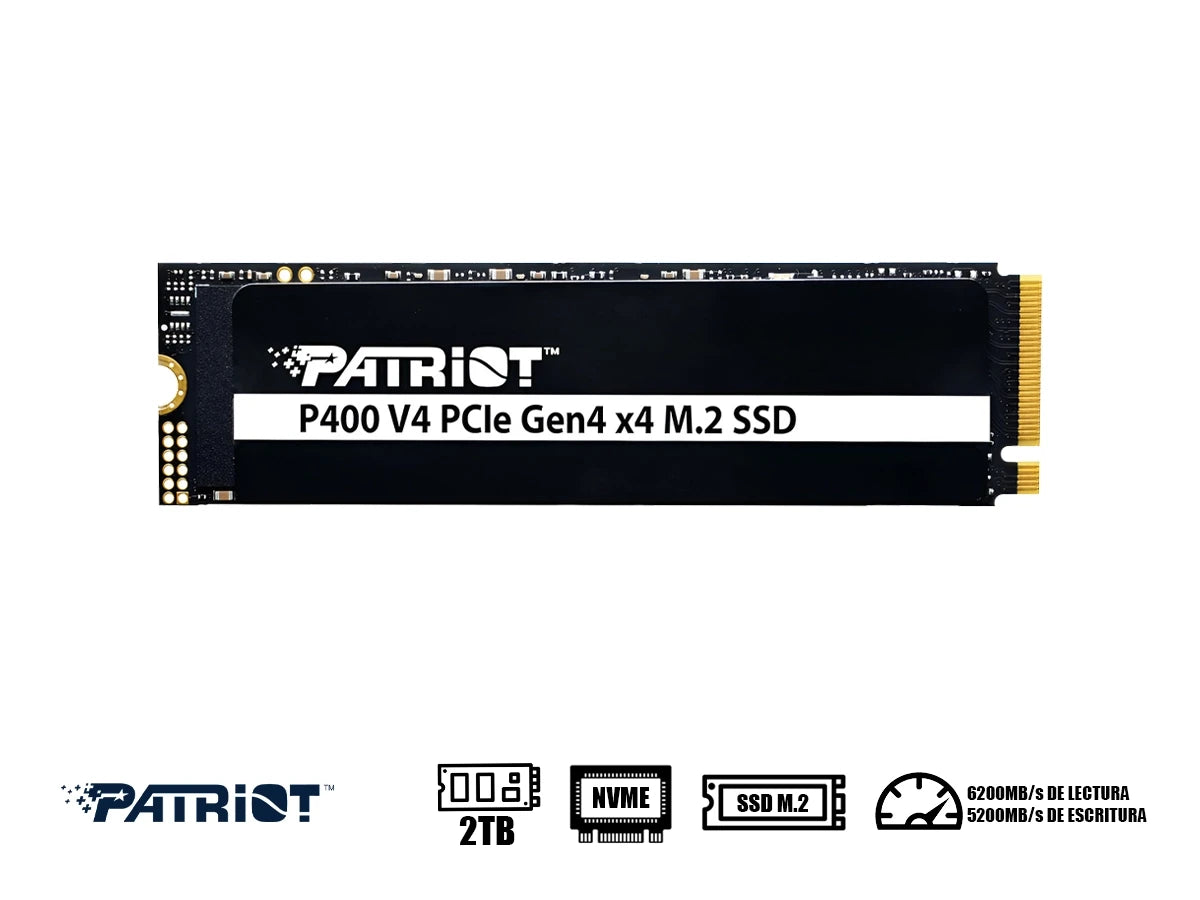 Unidad De Almacenamiento Ssd M.2 Pcie Patriot 2tb P400 V4, 2280 (p400vp2tbm28h) 5200mb/s Hasta