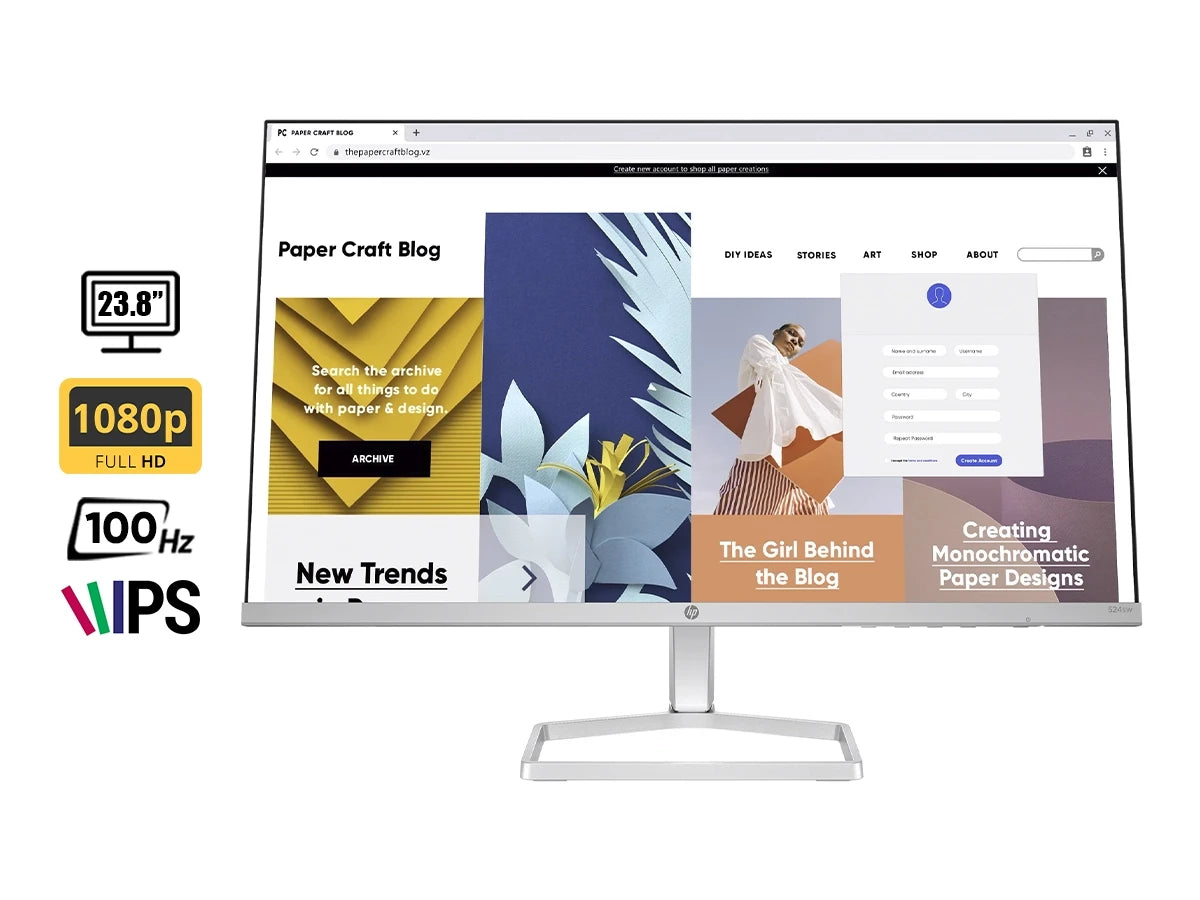 Monitor Hp 23.8 Pulgadas 524sw (94c21aa) Frecuencia 100hz, Fhd, 5ms, 1 Hdmi, 1 Vga