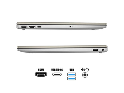 Laptop Hp Core I5-120u 15-fd0152la (b9ts2la#abm) Pantalla 15.6" Fhd Ips Tactil, Ram 8gb, Ssd 512gb, S/s, Dorado Con Plata