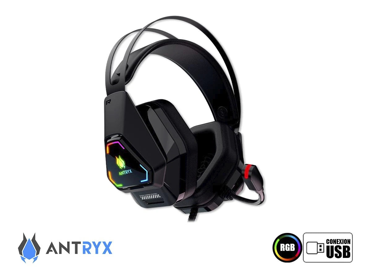 Auricular Antryx Raider Plus Gaming 7.1 (agh-7550k7rv) Con Microfono, Con Interfaz Usb, Rgb, Negro