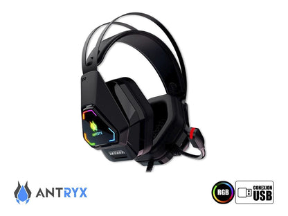 Auricular Antryx Raider Plus Gaming 7.1 (agh-7550k7rv) Con Microfono, Con Interfaz Usb, Rgb, Negro