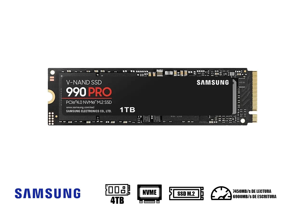 Unidad De Almacenamiento Ssd M.2 Pcei Samsung 4tb 990 Pro, 2280 (mz-v9p4t0b/am) Hasta 7450 Mb/s