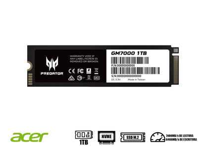 Disco Solido Ssd M.2 Pcie Acer 1tb Predator Gm7000 Gaming Gen4x4, Nvme, Unidad Interna Estado Solido, Para Pc, Laptop, Lectura 7400mb/s (bl.9bwwr.105)
