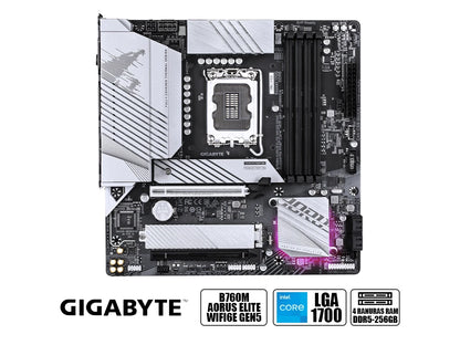 Placa Madre Gigabyte B760m Aorus Elite Wifi6 E Gen5 (b760m-a-e-wf6e-gen5) Socket Lga 1700, Ram Ddr5 Buss 7800oc Mhz, 14va, 13va, 12va Gen