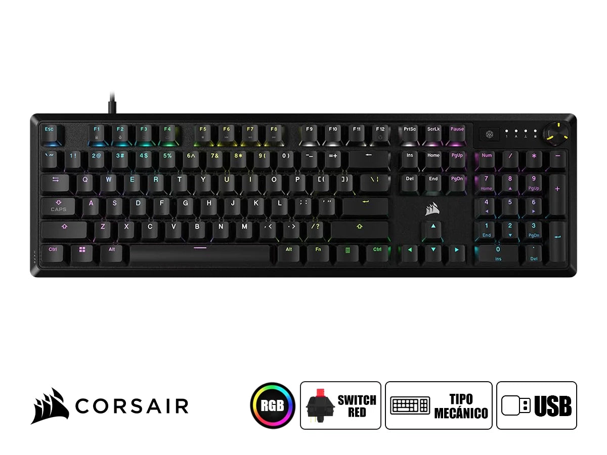Teclado Gamer Corsair K70 Core (ch-910971e-sp) Mecanico, Switch Red, Led Rgb, Negro