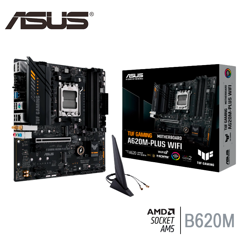 Placa Madre Asus A620m Plus Tuf Gaming Wifi (tuf As A620m-plus Wifi Svl Ddr5) Socket Am5, Ram Ddr5 Buss 7600oc Mt/s