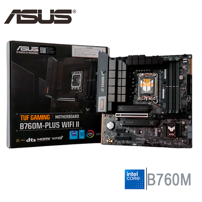 Placa Madre Asus B760m-plus Tuf Gaming Wifi Ii (tuf B760m-plus Wifi Ii) Socket Lga 1700, Ram Ddr5 Buss 7800oc Mt/s, 13va, 12va Gen, Wifi 6e
