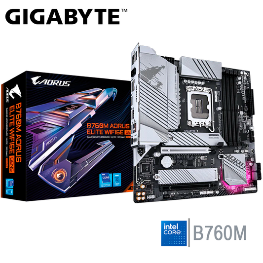 Placa Madre Gigabyte B760m Aorus Elite Wifi6 E Gen5 (b760m-a-e-wf6e-gen5) Socket Lga 1700, Ram Ddr5 Buss 7800oc Mhz, 14va, 13va, 12va Gen