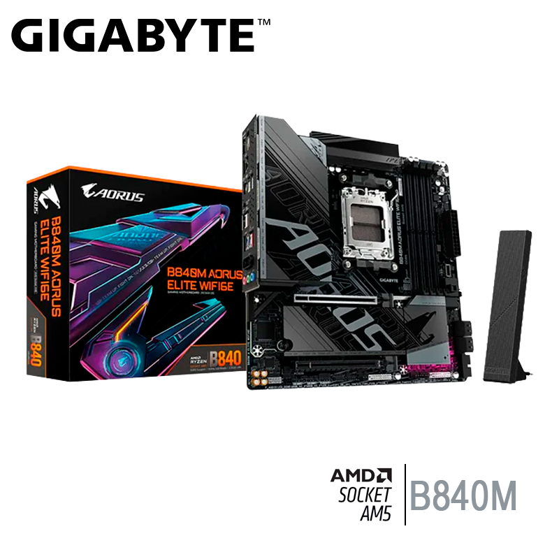 Placa Madre Gigagbyte B840m Aorus Elite Wifi6e (g-b840m-a-elite-wifi6e) Am5, 4 Slot De Ram