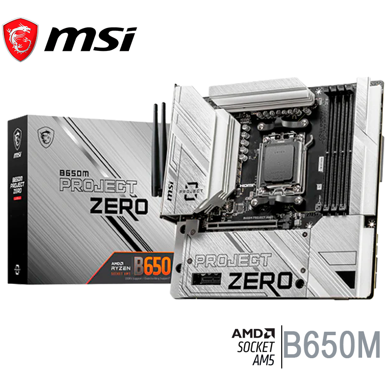 Placa Madre Msi B650m Project-zero (911-b650m-project-zero) Socket Am5, Ram Ddr5 Buss 7600oc Mhz, Blanco, Wifi 6e