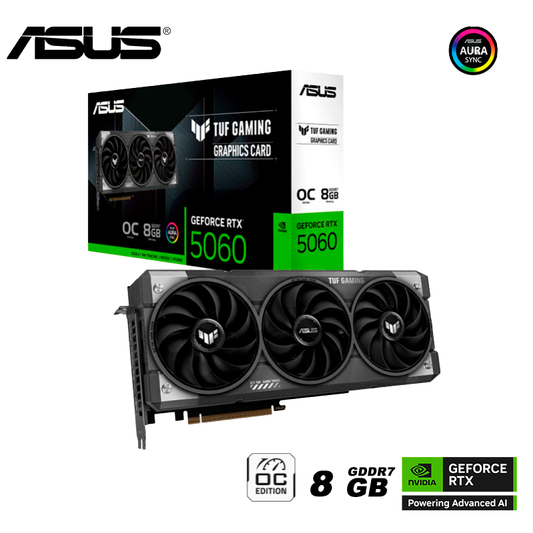 Tarjeta De Video Asus Geforce Rtx 5060 8gb Tuf Gddr7 (90tuf-rtx5060-o8g) Nvidia 128 Bits, 3 Ventiladores