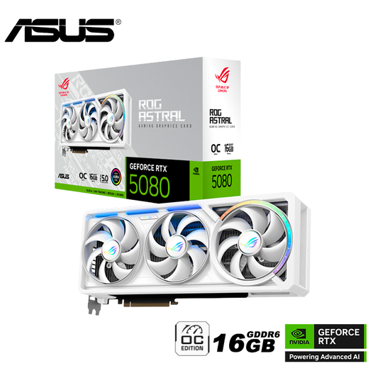 Tarjeta De Video Asus Geforce Rtx 5080 Rog 16gb Gddr7 Astral (90rogrtx5080o16gbastralwhite), Blanco, 3 Ventiladores Frontal