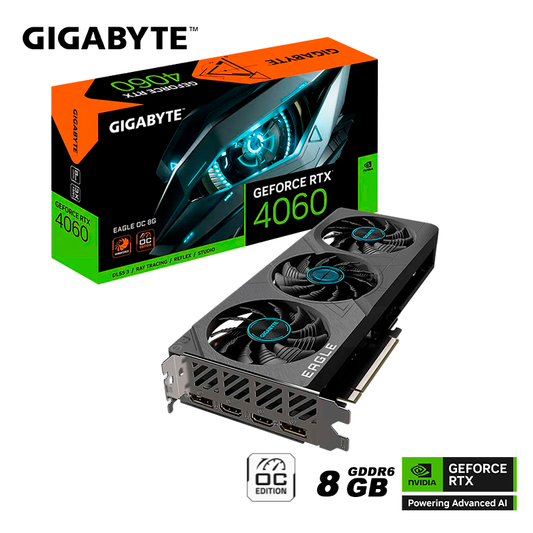 Tarjeta De Video Gigabyte Geforce Rtx 4060 Eagle Oc 8gb Gddr6 (gv-n4060eagle Oc-8gd) Nvidia 128 Bits, 3 Ventiladores