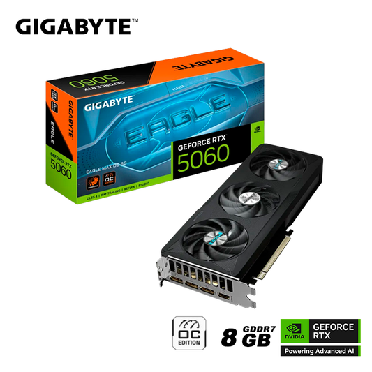 Tarjeta De Video Gigabyte Geforce Rtx 5060 8gb Eagle Max Oc Gddr7 (gv-n5060eagle Oc-8gd) Nvidia 128 Bits, 3 Ventiladores