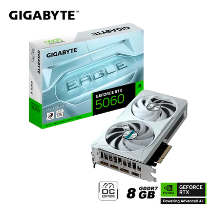 Tarjeta De Video Gigabyte Geforce Rtx 5060 8gb Eagle Oc Ice Gddr7 (gv-n5060eagle Oc Ice-8gd) Nvidia 128 Bits, 2 Ventiladore