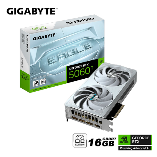 Tarjeta De Video Gigabyte Geforce Rtx 5060 Ti 16gb Eagle Ice Gddr7 Pci Ex Dp (gv-n506teagle Oc Ice-16gd) Nvidia, 128 Bits, 2 Ventiladores
