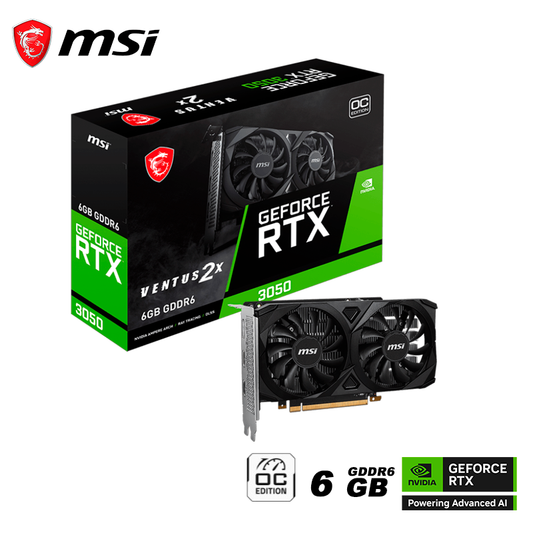 Tarjeta De Video Msi Geforce Rtx 3050 Ventus 2x Oc 6gb Gddr6 (912-v812-016) Nvidia 96 Bits, 2 Ventiladores