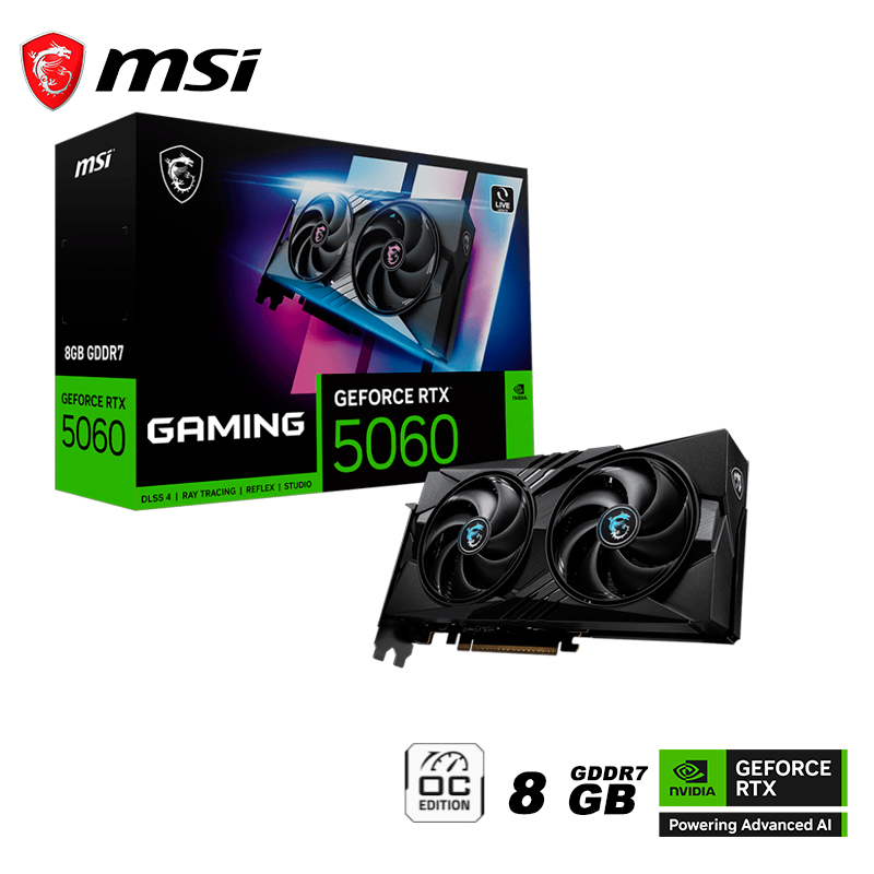 Tarjeta De Video Msi Geforce Rtx 5060 8gb Gaming Oc Gddr7 (90rtx 5060 8ggaming Oc) Nvidia, 128 Bits, 2 Ventiladores