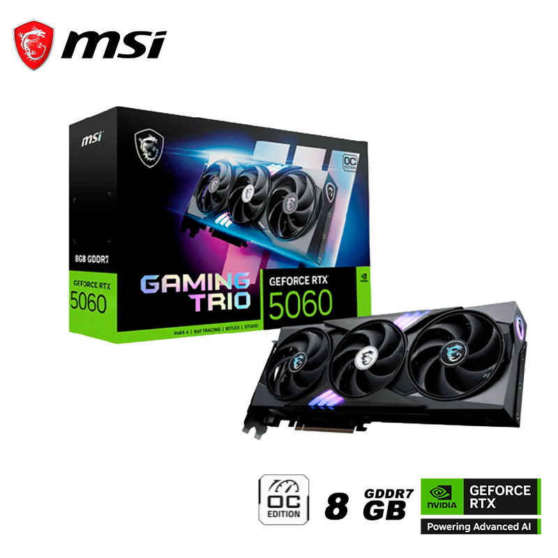 Tarjeta De Video Msi Geforce Rtx 5060 8gb Gaming Trio 3x Oc Gddr7 (90rtx 5060 8ggamingtrio-oc) Nvidia, 128 Bits, 3 Ventiladores