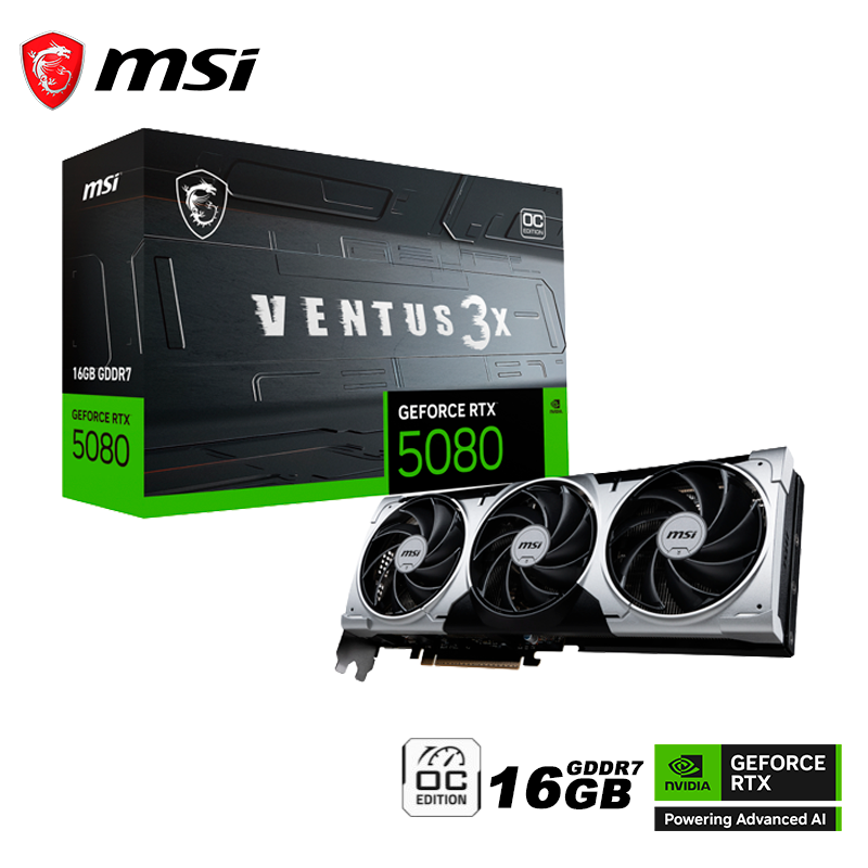 Tarjeta De Video Msi Geforce Rtx 5080 Ventus 3x Oc Plus 16gb Gddr7 (g5080-16v3cp) Nvidia 256 Bits, 3 Ventiladores