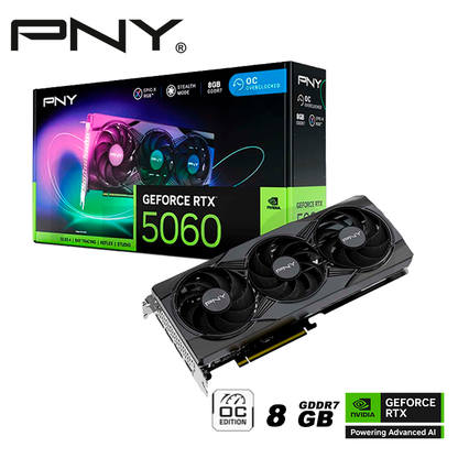 Tarjeta De Video Pny Geforce Rtx 5060 8gb Epic-x Rgb Oc Gdrr7 (vcg50608tfxxpb1-o) Nvidia 128 Bits, 3 Ventiladores