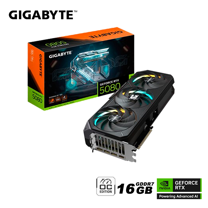 Tarjeta De Video Gigabyte Geforce Rtx 5080 Gaming Oc-16gb Gddr7 (gv-n5080gamingoc-16gd) Nvidia 256 Bits, 3 Ventiladores