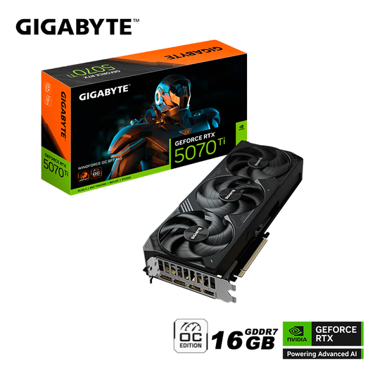 Tarjeta De Video Gigabyte Geforce Rtx 5070 Ti 16gb Gddr7 Windforce (gv-n507twf3oc-16gd) Nvidia 256 Bits, 3 Ventiladores