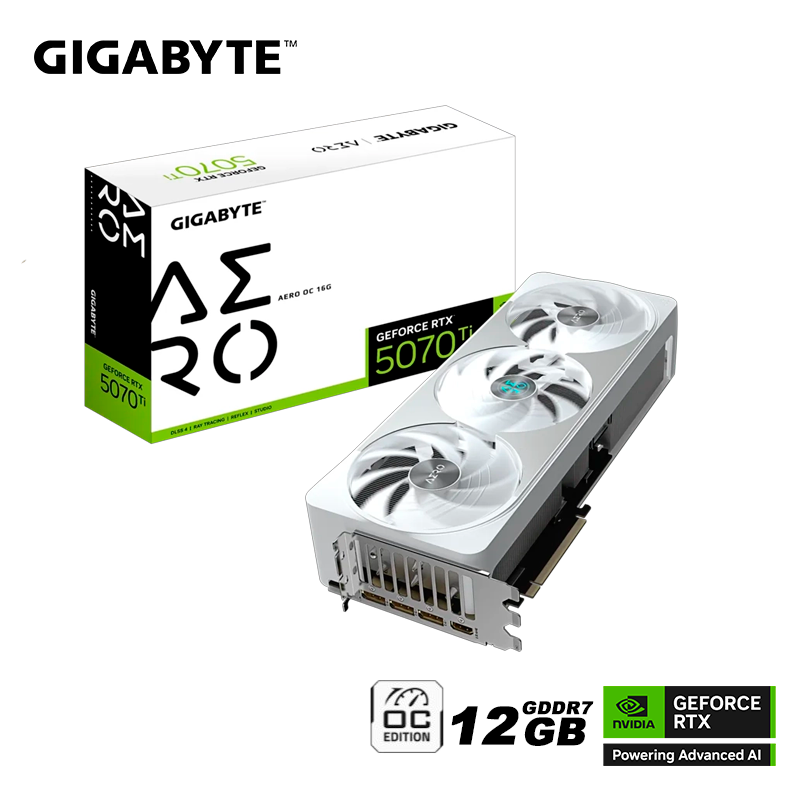 Tarjeta De Video Gigabyte Geforce Rtx 5070 12gb Gddr7 Aero Oc (gv-n5070aero Oc-12gd) Blanco, Nvidia 192 Bits, 3 Ventiladores
