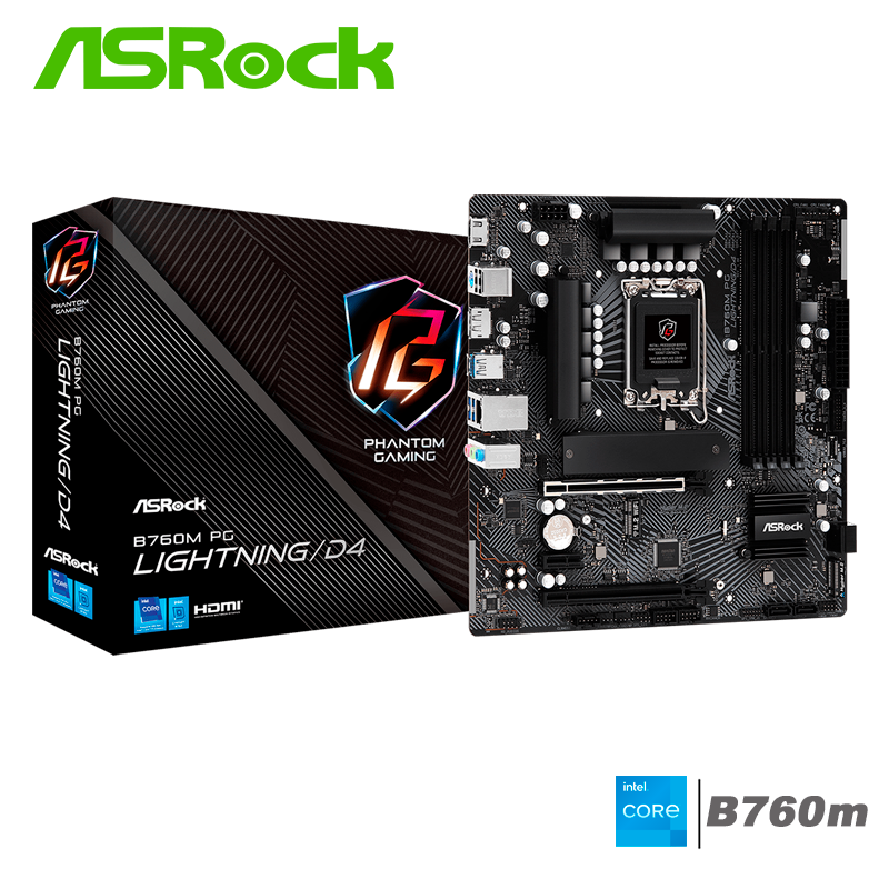 Placa Madre Asrock B760m Pg Lightning/d4 (90-mxbly0-a0uayz) Socket Lga 1700, Ram Ddr4 5333oc Mhz, 14va, 13va, 12va Gen