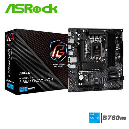 Placa Madre Asrock B760m Pg Lightning/d4 (90-mxbly0-a0uayz) Socket Lga 1700, Ram Ddr4 5333oc Mhz, 14va, 13va, 12va Gen