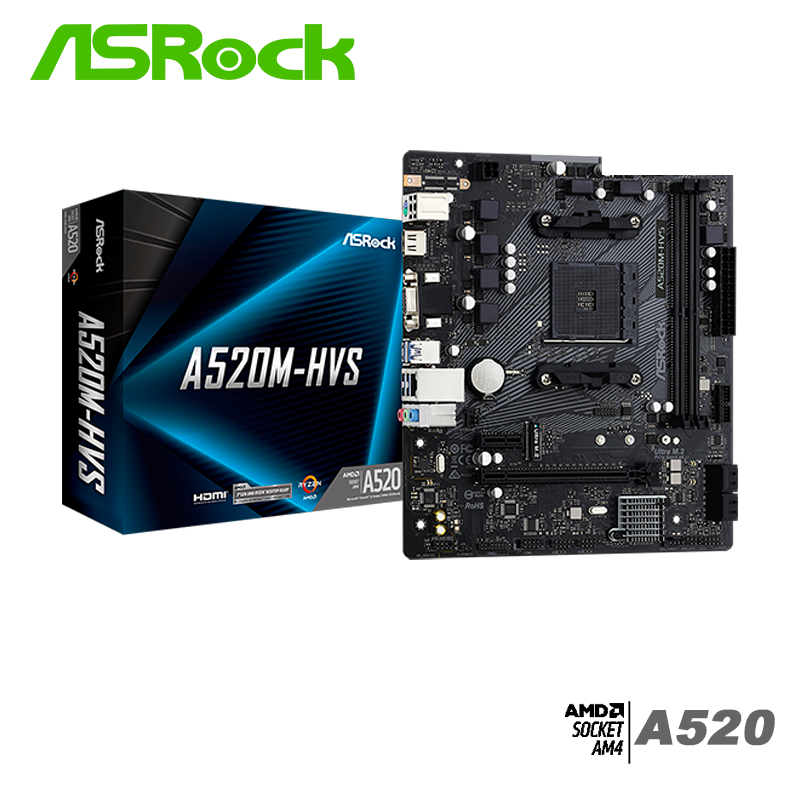 Placa Madre Asrock A520m-hdv (90-mxbe50-a0uayz) Socket Am4, Ram Ddr4 Buss 4733oc Mhz