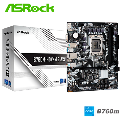 Placa Madre Asrock B760m-hdv-m.2 D4 (90-mxbl40-a0uayz) Socket Lga 1700, Ram Ddr4 Buss 5333oc Mhz, 14va, 13va, 12va Gen, Rgb